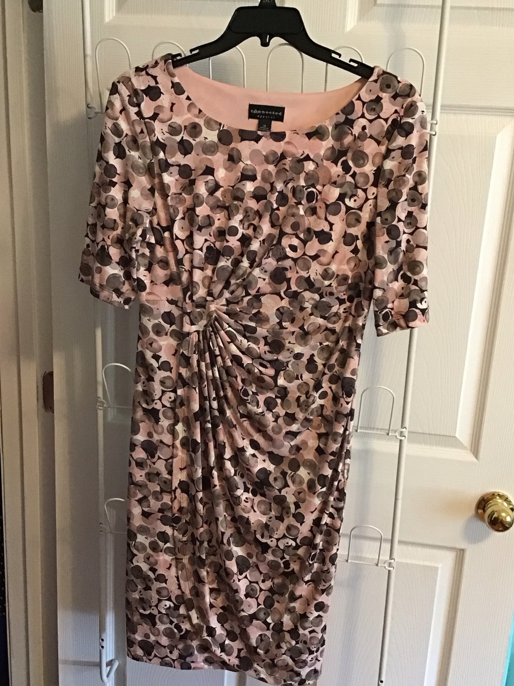 Connected Apparel Pink and Gray Knot-Front Midi Dress